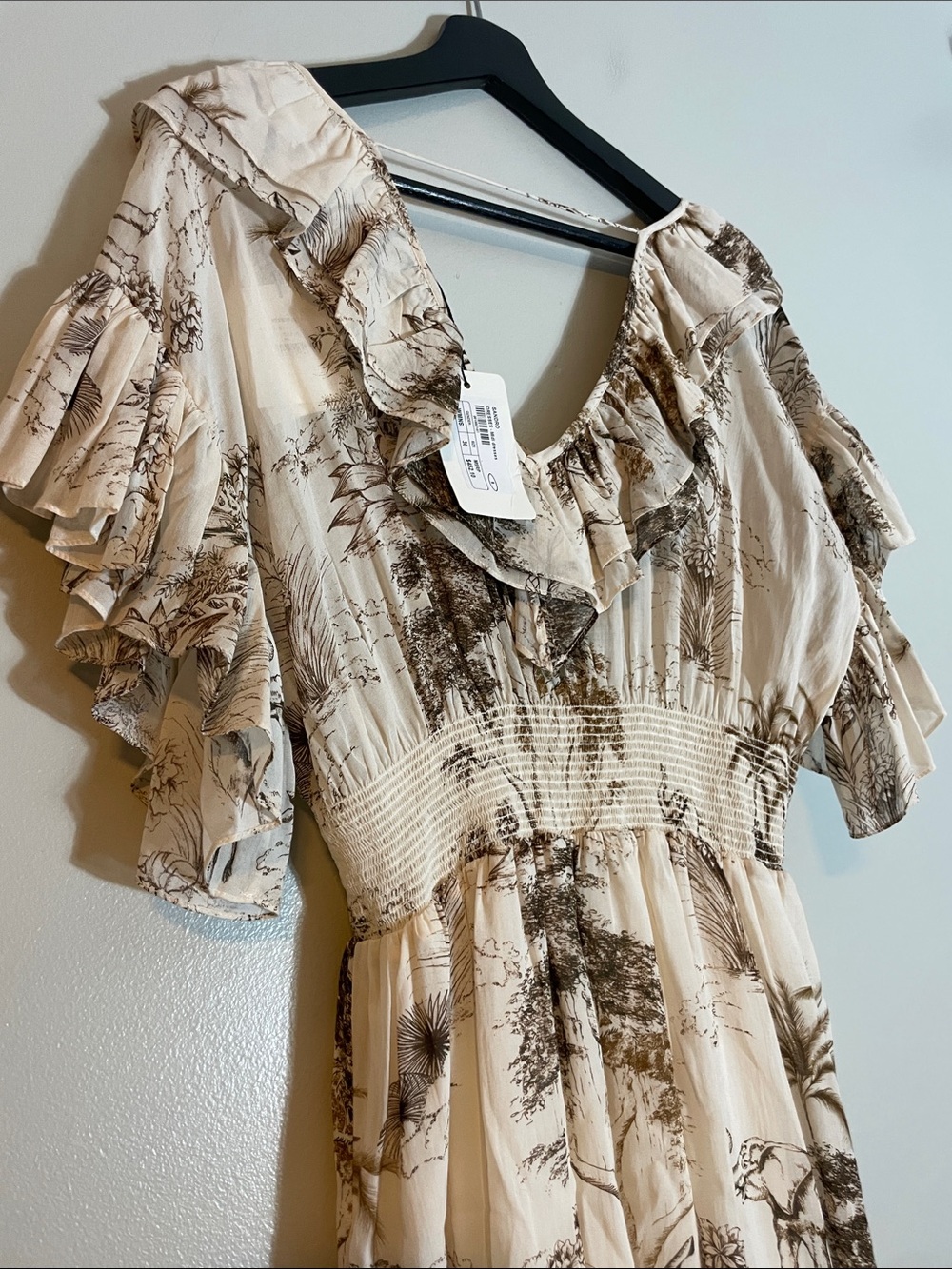 Sandro Cream Maxi Dress with Brown Scenic Print - Picture 16 of 16